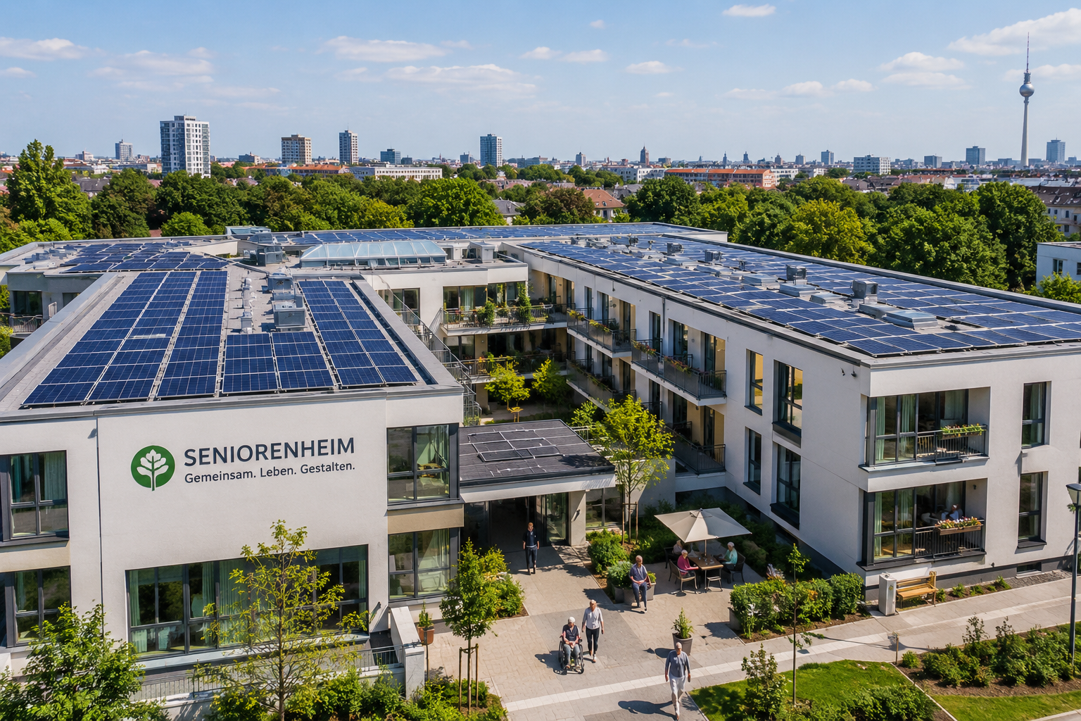 Seniorenheim in Berlin mit Photovoltaikanlage auf dem Dach